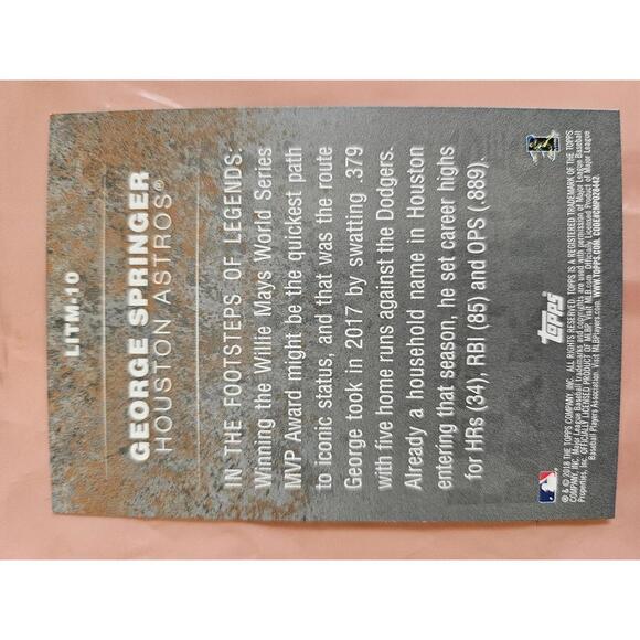 2018 Topps- Legends in the Making BLACK - George Springer - #LITM-10 - RAW Mint - Picture 2 of 2